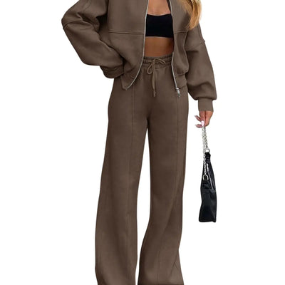 Fisoew Womens Two Piece Outfits Sweatsuits Long Sleeve Zip Up Sweatshirts and Wide Leg Sweatpants Tracksuit Sets
