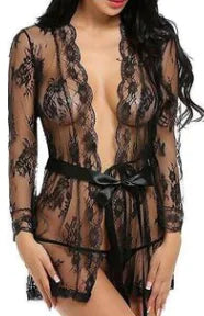 Lace Robe and Strap Nightgown Lingerie Set