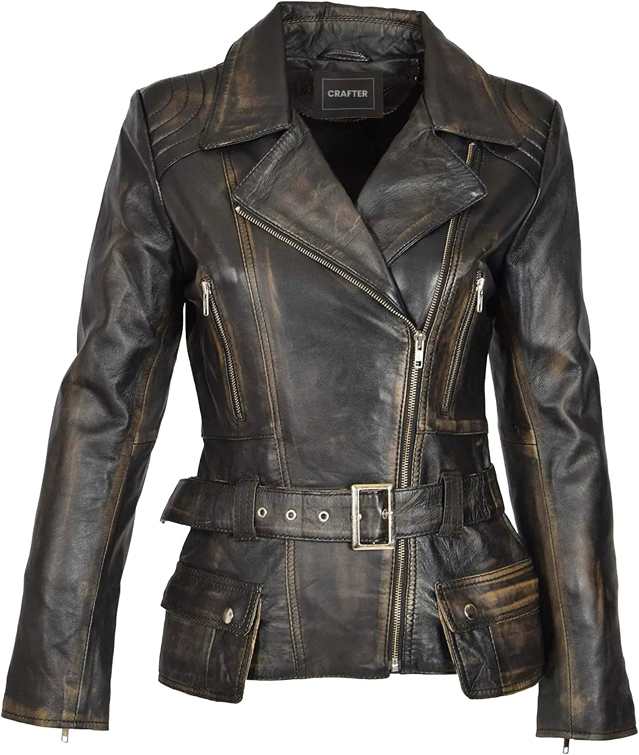 Womens Genuine Lambskin Leather Jacket | Classic rider leather jacket | Black Leather Jacket Women | Womens Leather Jacket (US Alpha x_s Regular Regular Distressed Coat)
