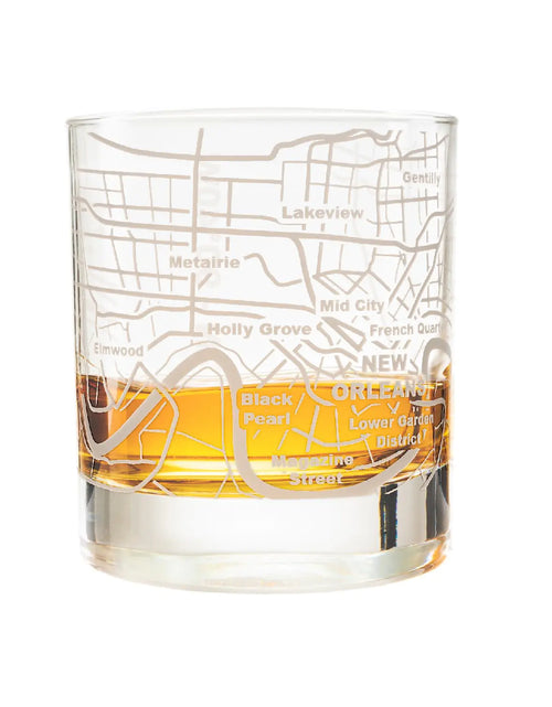Load image into Gallery viewer, Greenline Goods Whiskey Glasses - 10 Oz Tumbler for New Orleans Lovers (Single Glass) - Etched with New Orleans Map - Old Fashioned Rocks Glass
