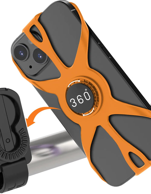 Load image into Gallery viewer, SZCFAN Bike Phone Holder Motorcycle Phone Mount Cell Phone Mount- 360° Rotatable Silicone Phone Mount for Motorcycle Bicycle Scooter for 15 Pro Max / 14/13 S10 and More 4.7-6.8" Phone (Orange)
