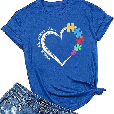 Be Kind Autism Shirt Women Autism Awareness Tee Accept Understand Love T-Shirt Casual Short Sleeve Graphic Tee Tops Blue