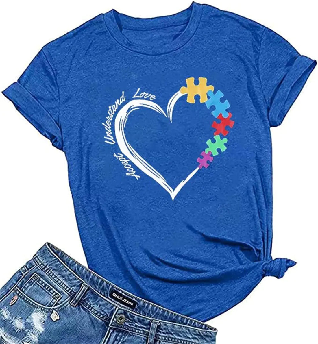 Be Kind Autism Shirt Women Autism Awareness Tee Accept Understand Love T-Shirt Casual Short Sleeve Graphic Tee Tops Blue