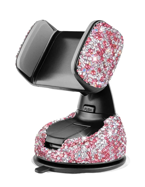Cargar imagen en el visor de la galería, Soporte para teléfono de coche Bling Crystal para teléfono celular con una base más de ventilación de aire, soporte universal para teléfono móvil para salpicadero, parabrisas y ventilación de aire, rosa
