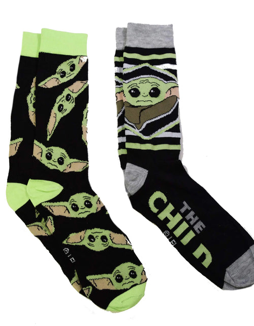 Load image into Gallery viewer, Star Wars The Mandalorian The Child Striped Mens 2 Pack Crew Socks

