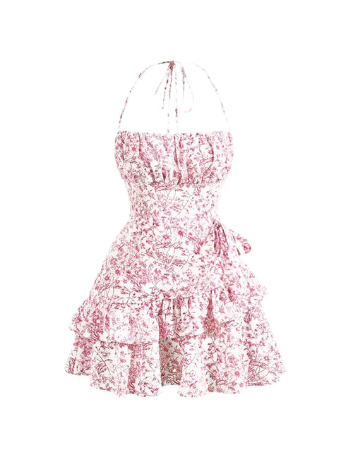 Load image into Gallery viewer, SOLY HUX Womens Summer Halter Dresses Boho Floral Sundress Ruffle Flowy Mini Dress Coquette Birthday Dresses Pink Floral S
