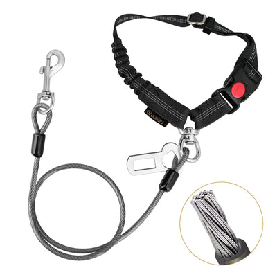 CHZUOBER Chew Proof Dog Car Seat Belt 2 in 1 Steel Cable Dog Car Accessories Headrest Restraint Dog Seat Belt for Medium Large Dogs Chewer Heavy Duty Dog Seatbelt for Cars Swivel Attach