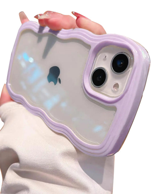 Load image into Gallery viewer, NAOKIFU Compatible for iPhone 15 Case Clear Cute Curly Wave Frame Shape for iPhone 15 Phone Cases Shockproof Soft Protective Phone Cover for Women Girls for iPhone 15 Cases Clear Cover Design Purple
