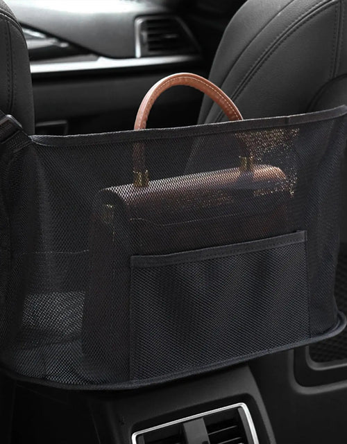 Load image into Gallery viewer, HEVLE Car Net Pocket Handbag Holder Auto Net Pocket Purse Holder Between Front Seats Car Storage Organizer Universal Car Interior Accessories Barrier of Backseat Pet Kids (Black)
