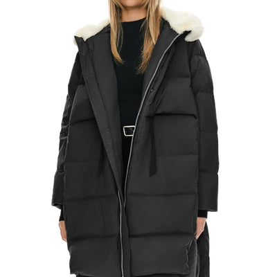 Orolay Womens Long Down Jacket Winter Puffer Jacket Warm Faux-Fur Collar Coat Black Small