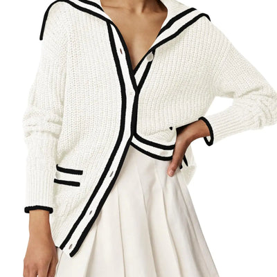 Cárdigan de mujer Saodimallsu con cuello, suéter extragrande abierto con botones en bloques de color y bolsillos, blanco