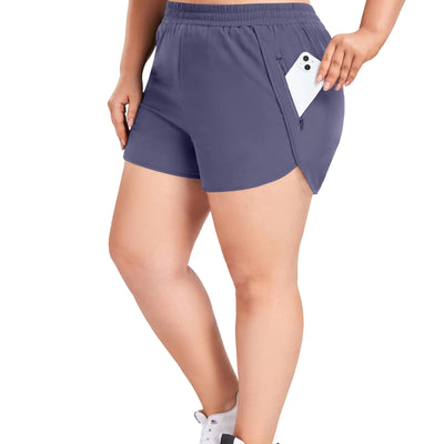 COOTRY Womens Athletic Shorts Plus Size High Waisted Quick Dry Gym Running Workout Clothes with Zip Pockets 3 Inch Bluish Grey 5XL