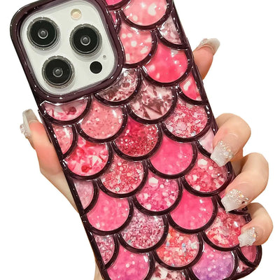 KERZZIL Funda de lujo 3D de sirena compatible con iPhone 13 Pro Max, bonita funda de teléfono de TPU suave chapada en oro para mujer (morado)