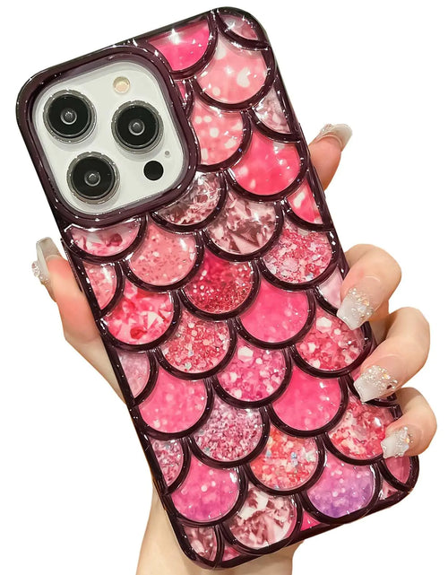 Cargar imagen en el visor de la galería, KERZZIL Funda de lujo 3D de sirena compatible con iPhone 13 Pro Max, bonita funda de teléfono de TPU suave chapada en oro para mujer (morado)
