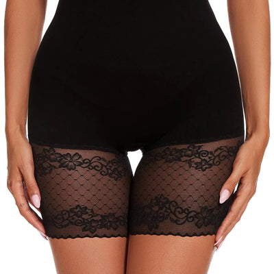 ciksob Lace Slip Shorts for Under Dresses Tummy Control Butt Lifter High Waisted Under Shorts Seamless Bodyshorts Shapewear Black