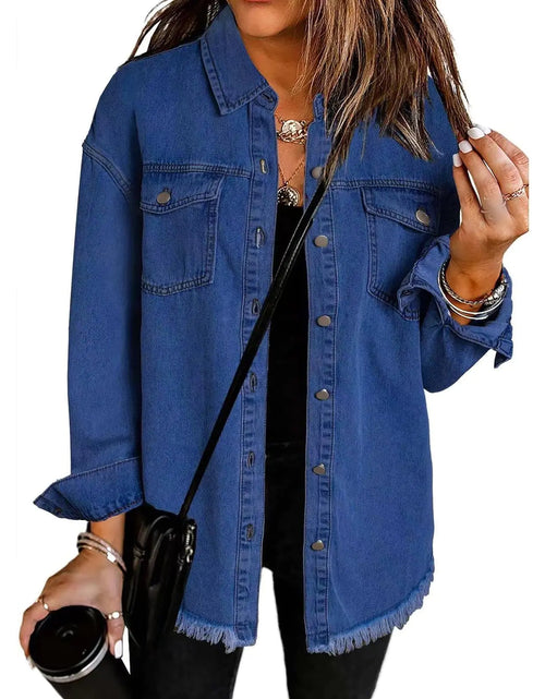 Load image into Gallery viewer, Womens Oversized Denim Jacket Lightweight Button Down Long Jean Jacket Casual Boyfriend Distresse Jacket Coats
