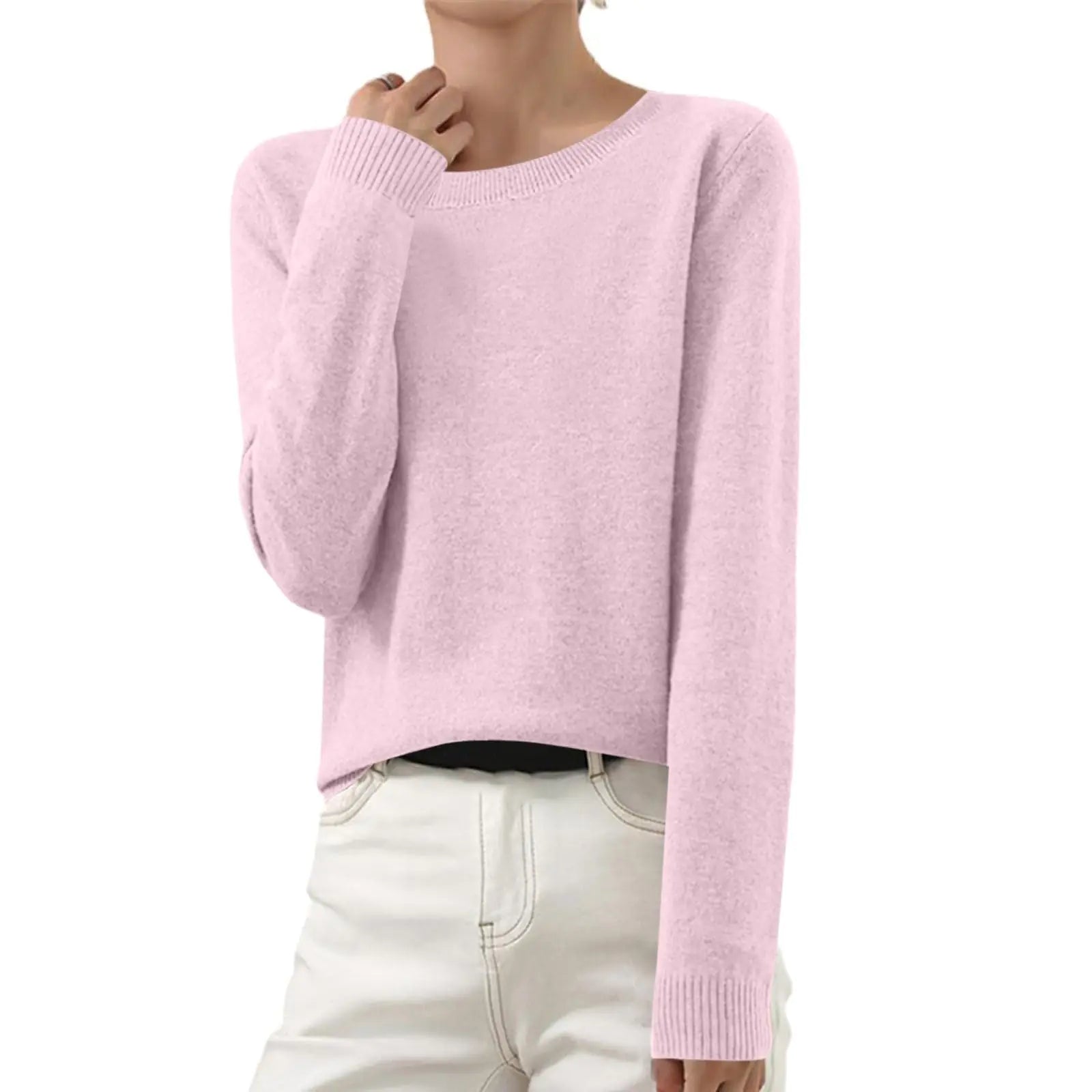 Fall Sweaters for Women 2024 B084sx1nz9 Cashmere Sweaters for Women Fall Winter Fashion Basic Shirts Long Sleeve Comfort Color Crewneck Tops Lightweight Cropped Sweaters(a PinkLarge)