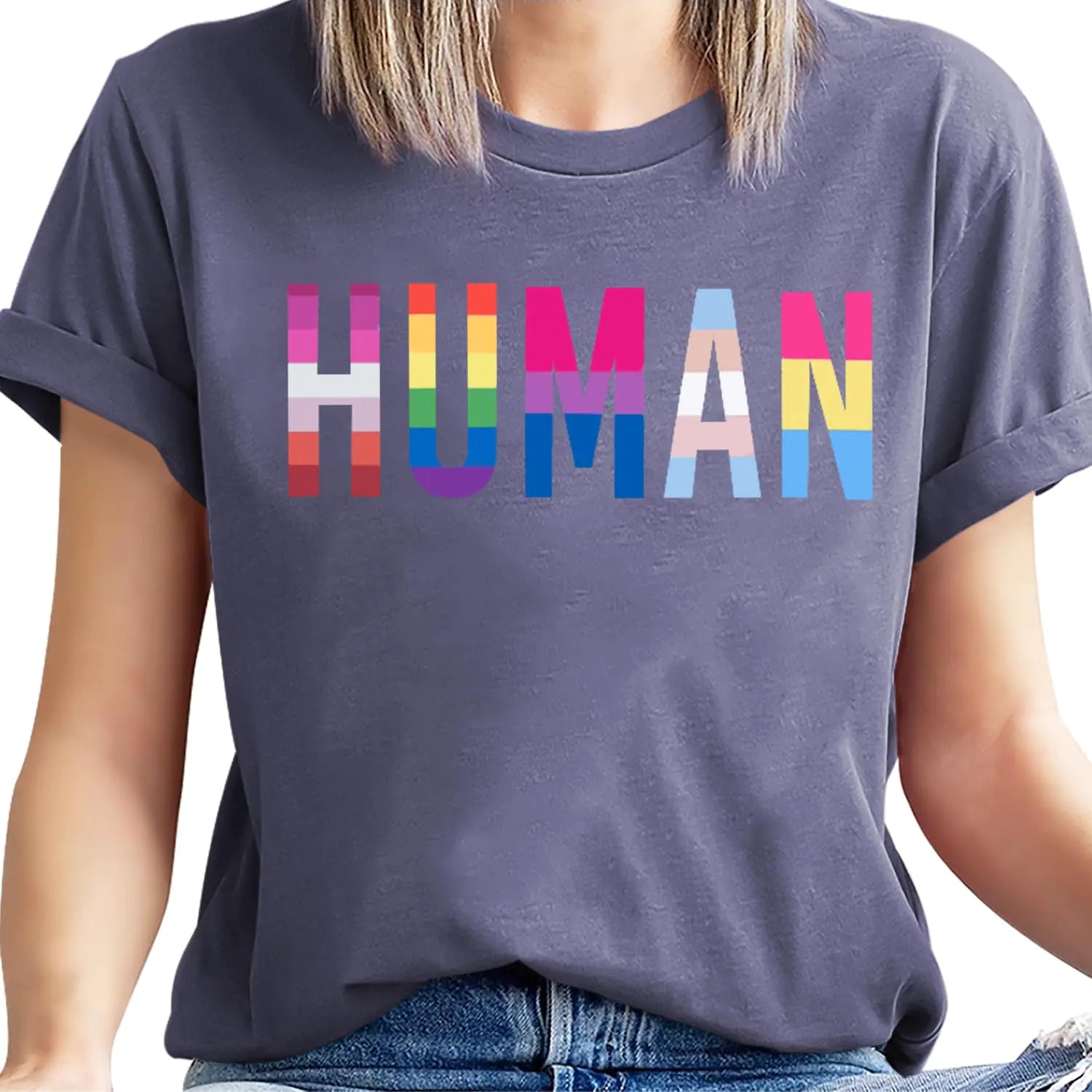 T-Shirts Fierté Femme Humain Arc-en-ciel T-shirt LGBT T-Shirt Égalité LGBTQ Manches Courtes Hauts