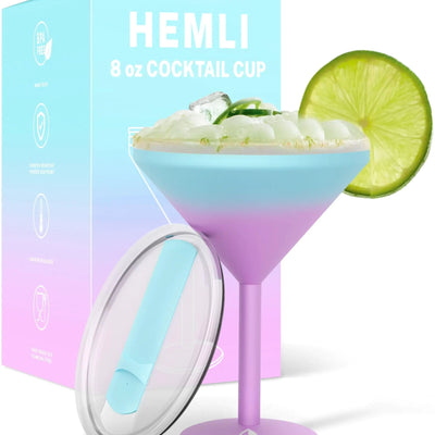 Hemli Insulated Martini Tumbler with Lid Outdoor Martini Glass Unbreakable Martini Tumbler Stainless Steel - 8 oz