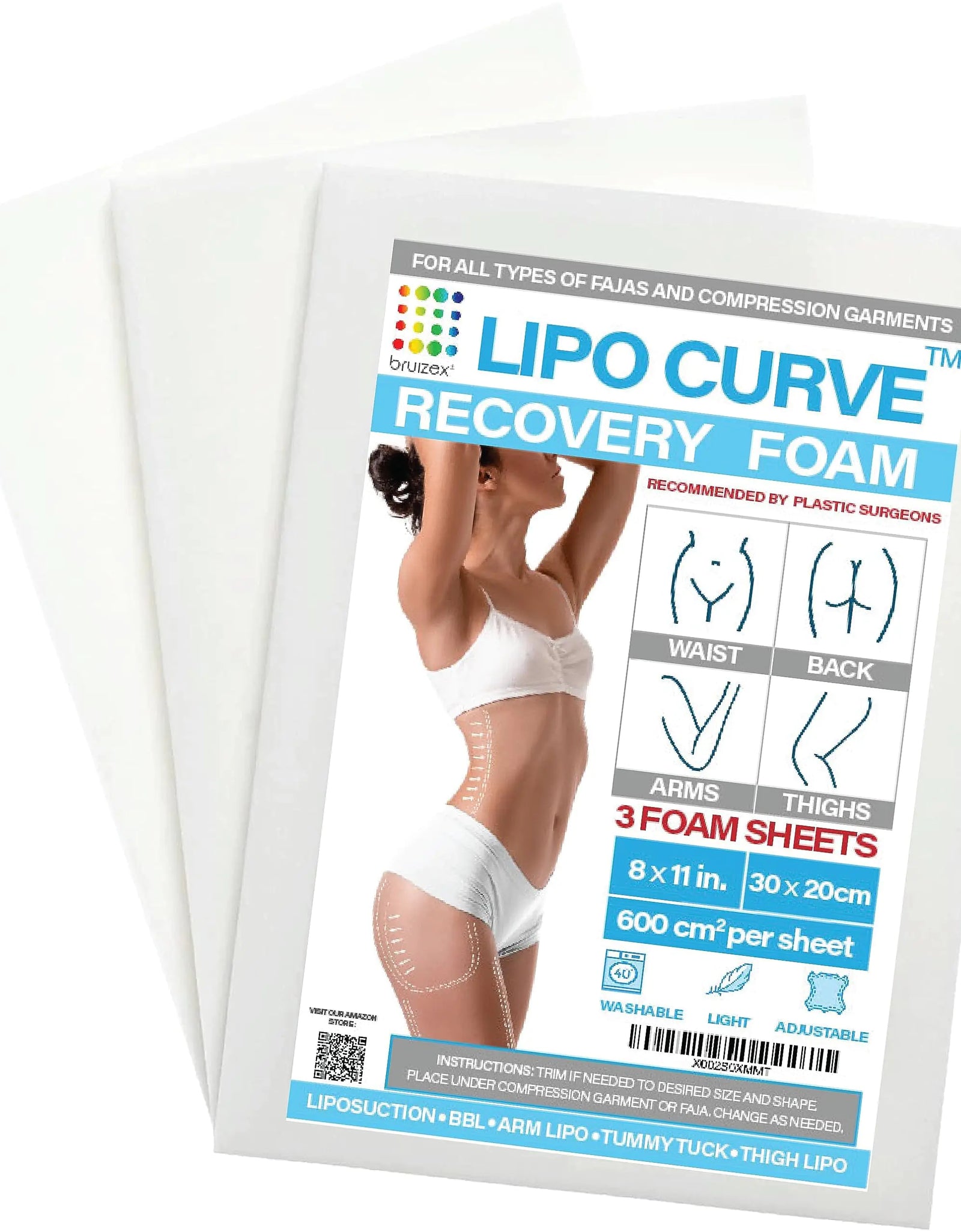 Lipo Foam Post Surgery Pads Liposuction Recovery Foam Boards Compatable with Compression Garment Sheets Faja Abdominal Binder Waist Trainer Belly Wrap BBL Pillow Foam Boards 3-Pack