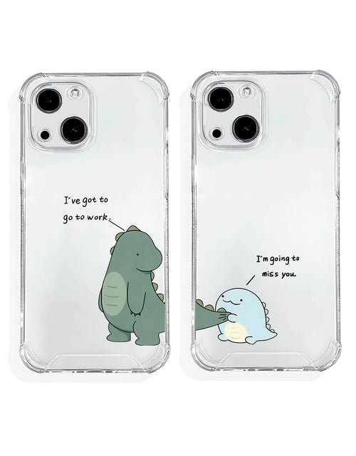 Load image into Gallery viewer, Fluzatas Matching Couple Phone Cases for iPhone 15 Cute Four Corners Air Cushion Shockproof Anti Drop Cell Phone Case (Dino)
