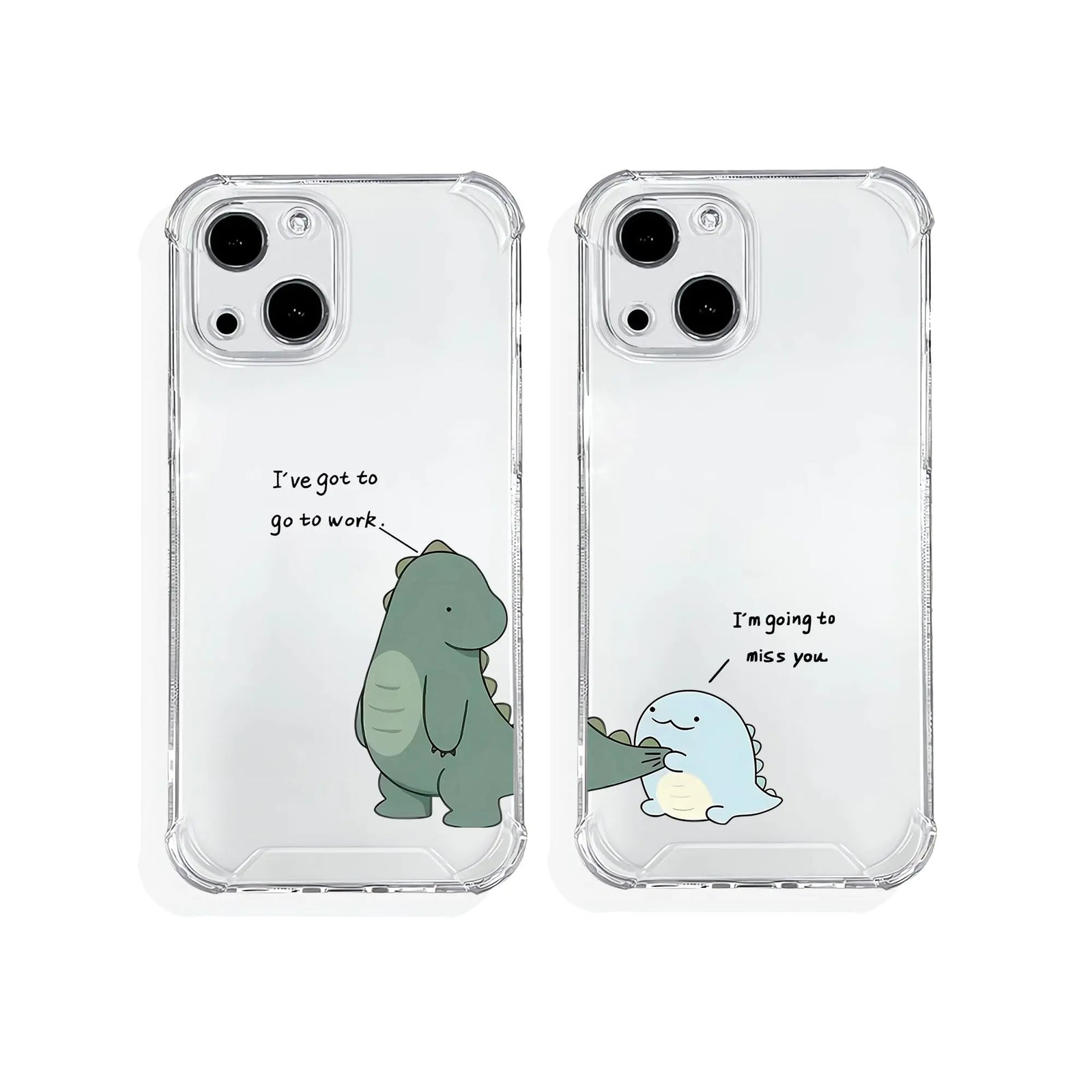 Fluzatas Matching Couple Phone Cases for iPhone 15 Cute Four Corners Air Cushion Shockproof Anti Drop Cell Phone Case (Dino)