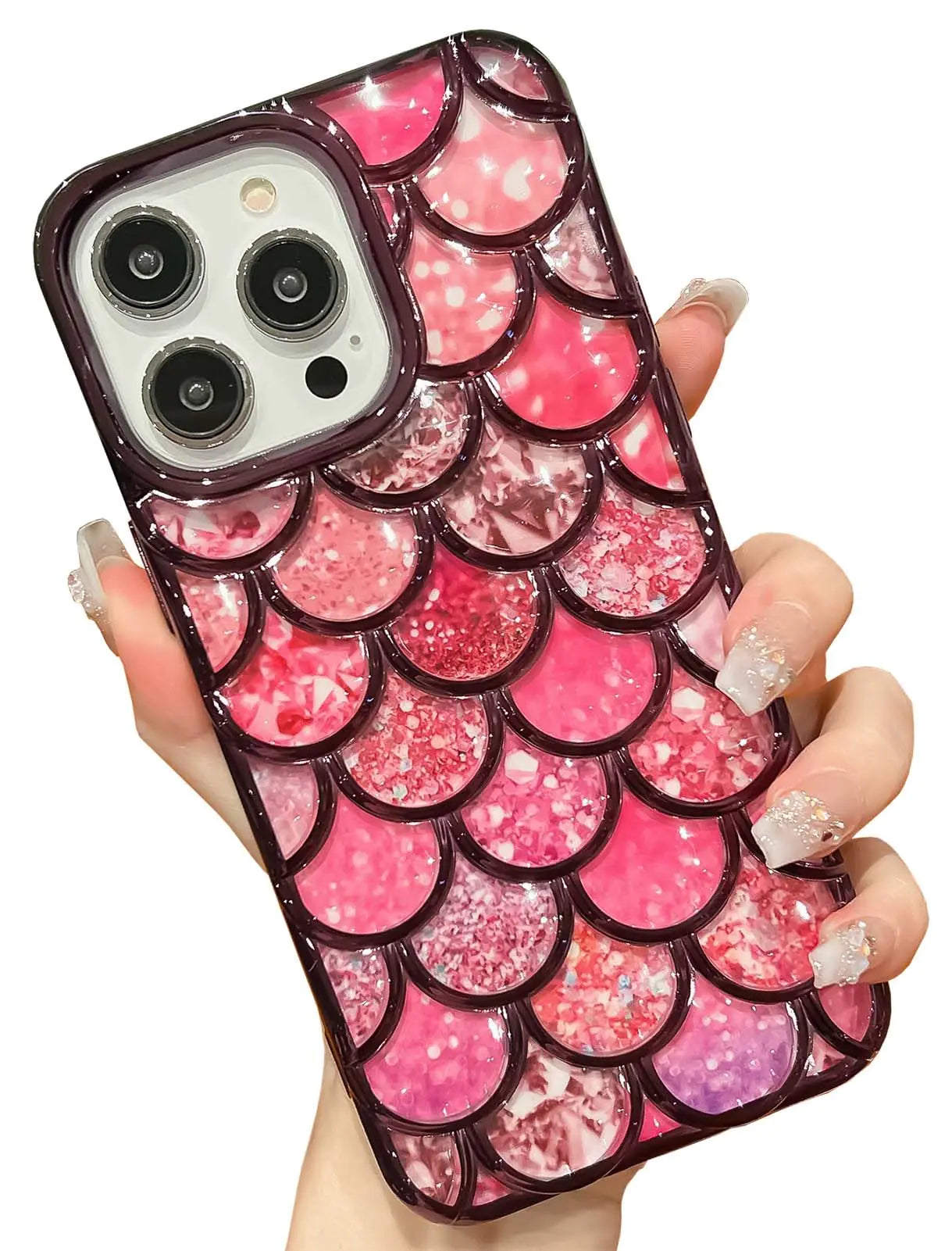 KERZZIL Funda de lujo 3D de sirena compatible con iPhone 13 Pro Max, bonita funda de teléfono de TPU suave chapada en oro para mujer (morado)