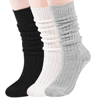 3 paires de chaussettes décontractées en laine pour femme, chaussettes montantes en tricot torsadé, chaussettes froncées, taille 35-42