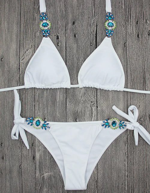 Load image into Gallery viewer, Crystal Diamond Strappy Swimsuit Swimwear Set
