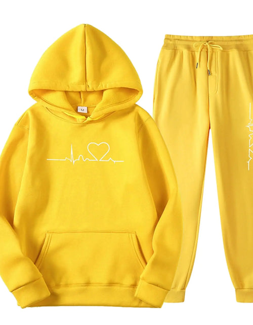 Load image into Gallery viewer, Jogger Sets for Women 2 Piece Set Trendy Heart Printed Plus Size Two Piece Sweatsuits Sweatshirt and Sweatpants Sets Track Suits Hoodie Pants Set Outfits for Women 2024 Deals of The Day Yellow
