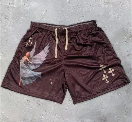 Load image into Gallery viewer, Y2K Christian Angel Cross Print Gym Shorts
