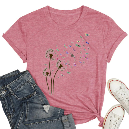 Dandelion Shirts for Women Dragonfly Tee Shirt Womens Wildflower Tops Cute Dragonfly T-Shirt Life Tee