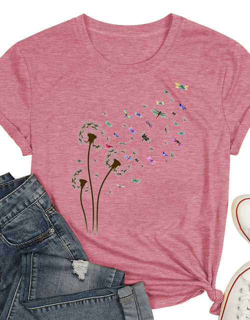 Load image into Gallery viewer, Dandelion Shirts for Women Dragonfly Tee Shirt Womens Wildflower Tops Cute Dragonfly T-Shirt Life Tee
