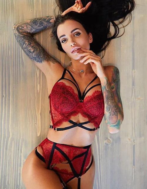 Load image into Gallery viewer, Lace Lingerie Set with Sheer Design and Bodysuit
