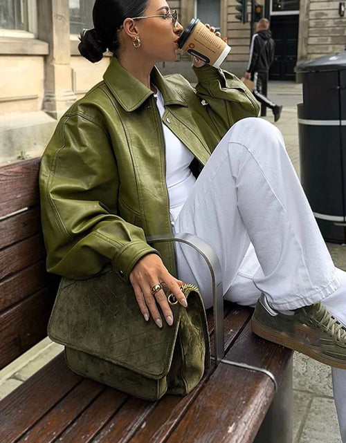Load image into Gallery viewer, Green Faux Leather Jacket
