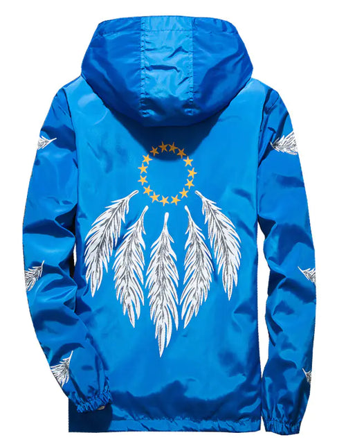 Load image into Gallery viewer, Hooded Jacket with Feather Print Plus Size Jacket
