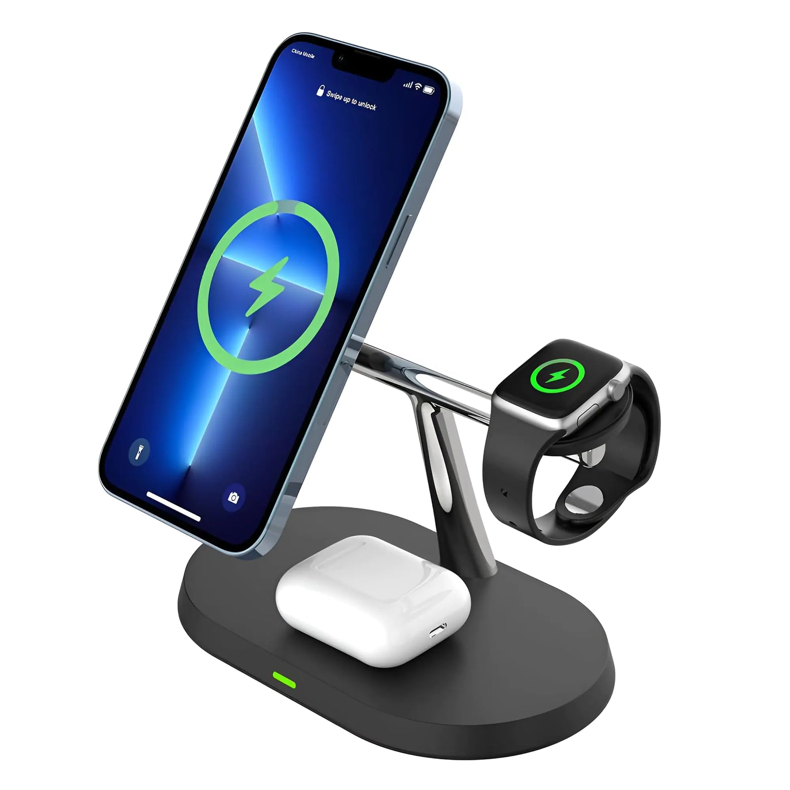 Base de carga inalámbrica 3 en 1Hecha para iPhone, base de carga y soporte de cargador de reloj con cargador Mag-Safe, cargador de teléfono inalámbrico para iPhone 15/14/13/12 Apple Watch 1-9/Ultra