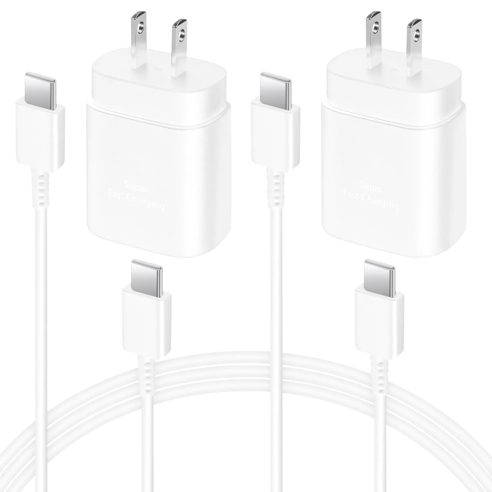 Cargador USB C de 2 unidades 25W tipo C de carga rápida con cable de carga rápida USB C de 1,8 m para teléfonos Android Galaxy S24 Ultra/S23+/S22/S21/S20-Blanco