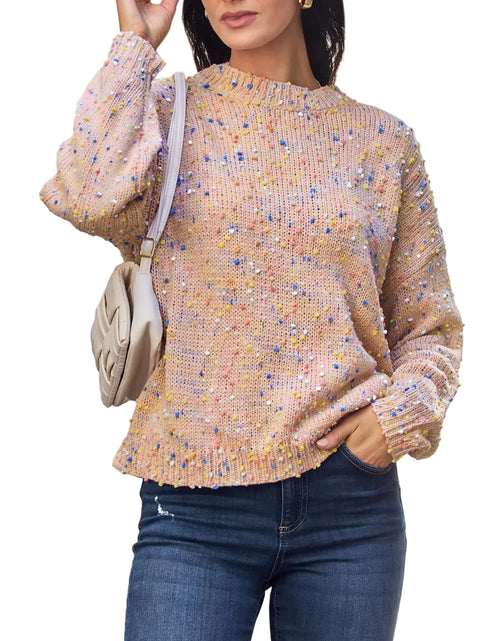 Cargar imagen en el visor de la galería, Suéter de mujer CUPSHE 2024 Otoño Arcoíris con Pompones Suéteres Casuales de Manga Larga Jersey Moderno Rosado XXL
