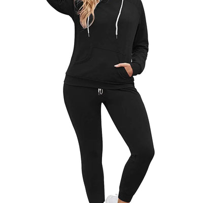 Fixmatti Women Casual Hoody Pullover Sweater Running Pant 2PCS Sweatsuit Black XL
