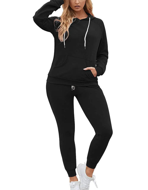 Load image into Gallery viewer, Fixmatti Women Casual Hoody Pullover Sweater Running Pant 2PCS Sweatsuit Black XL
