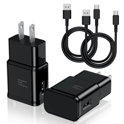 Cargador tipo C de carga rápida, paquete de 2 bloques de cargador de pared USB C para teléfonos Android y cable de carga de 1,8 m para Samsung Galaxy S8 / S9 / S10 Plus Active S10e S20 / S21 Ultra Plus Note 8 9 10 Pixel 3, etc.