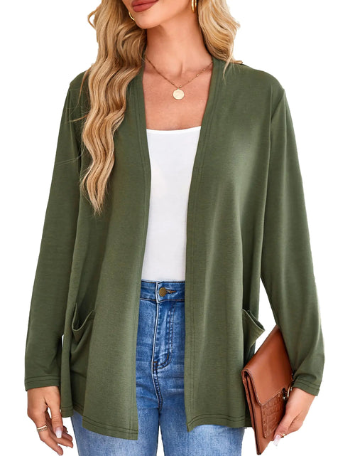 Load image into Gallery viewer, Yekaty Womens Long Sleeve Cardigan Sweaters Drape Front Open Lightweight Cardigan with Pocket Casual Dressy Green XL
