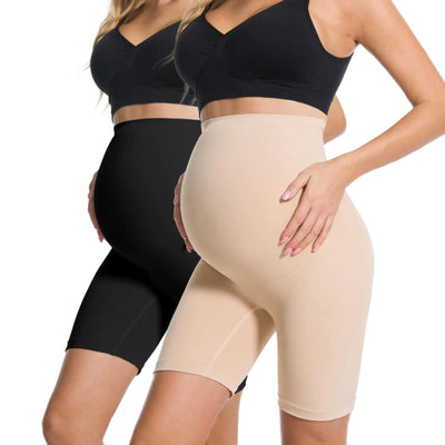 HOFISH Womens Maternity Shapewear Seamless Pregnancy Underwear for Dresses Belly Support High Waisted Panties Shorts BlackBeige L