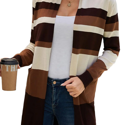 GRACE KARIN Women Striped Cardigan Sweaters Open Front Knit Sweaters Coat with Pockets Colorblock-15 M