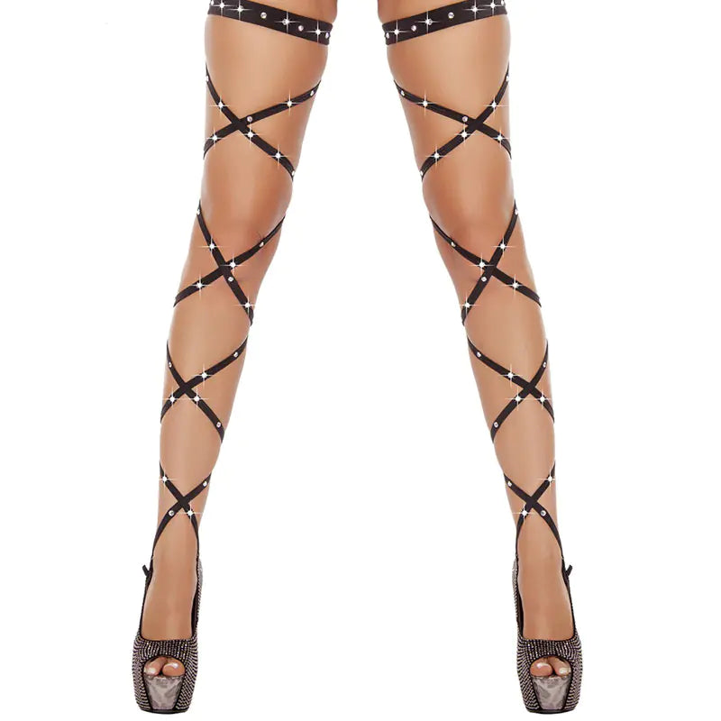 Rhinestone Hollow Cross Strap Stockings
