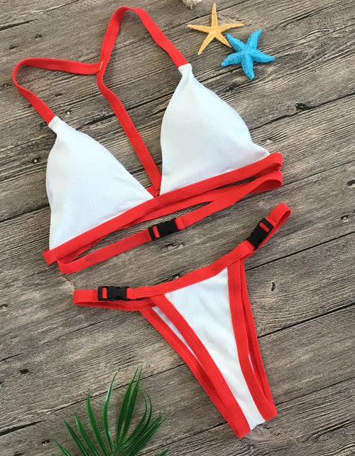 Load image into Gallery viewer, Solid Color Bikini Set with Buckle Swimwear
