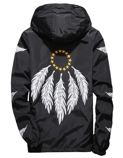 Load image into Gallery viewer, Hooded Jacket with Feather Print Plus Size Jacket
