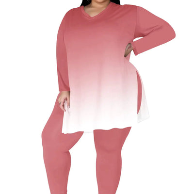 Tycorwd Womens Plus Size Two Piece Outfits Loungewear Sets Long Sleeve Oversized Tshirts Sweatpants Sweatsuits Sets Pink Gradual-2XL
