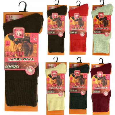Diamond Star Merino Wool Socks 6 Pairs Thermal Socks Insulated for Cold Weather Winter Socks For Mens & Womens 10-13 (Multicolor)